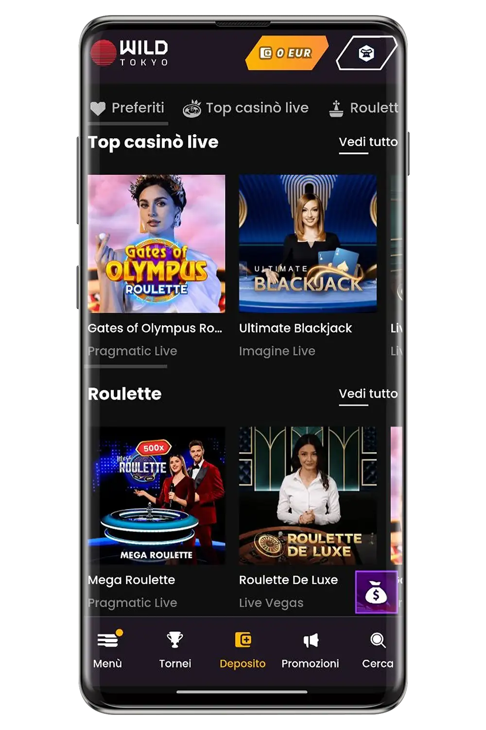Screenshot del sito web mobile ufficiale di Wild Tokyo