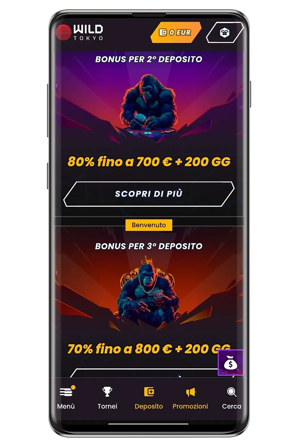 Screenshot del sito web mobile ufficiale di Wild Tokyo